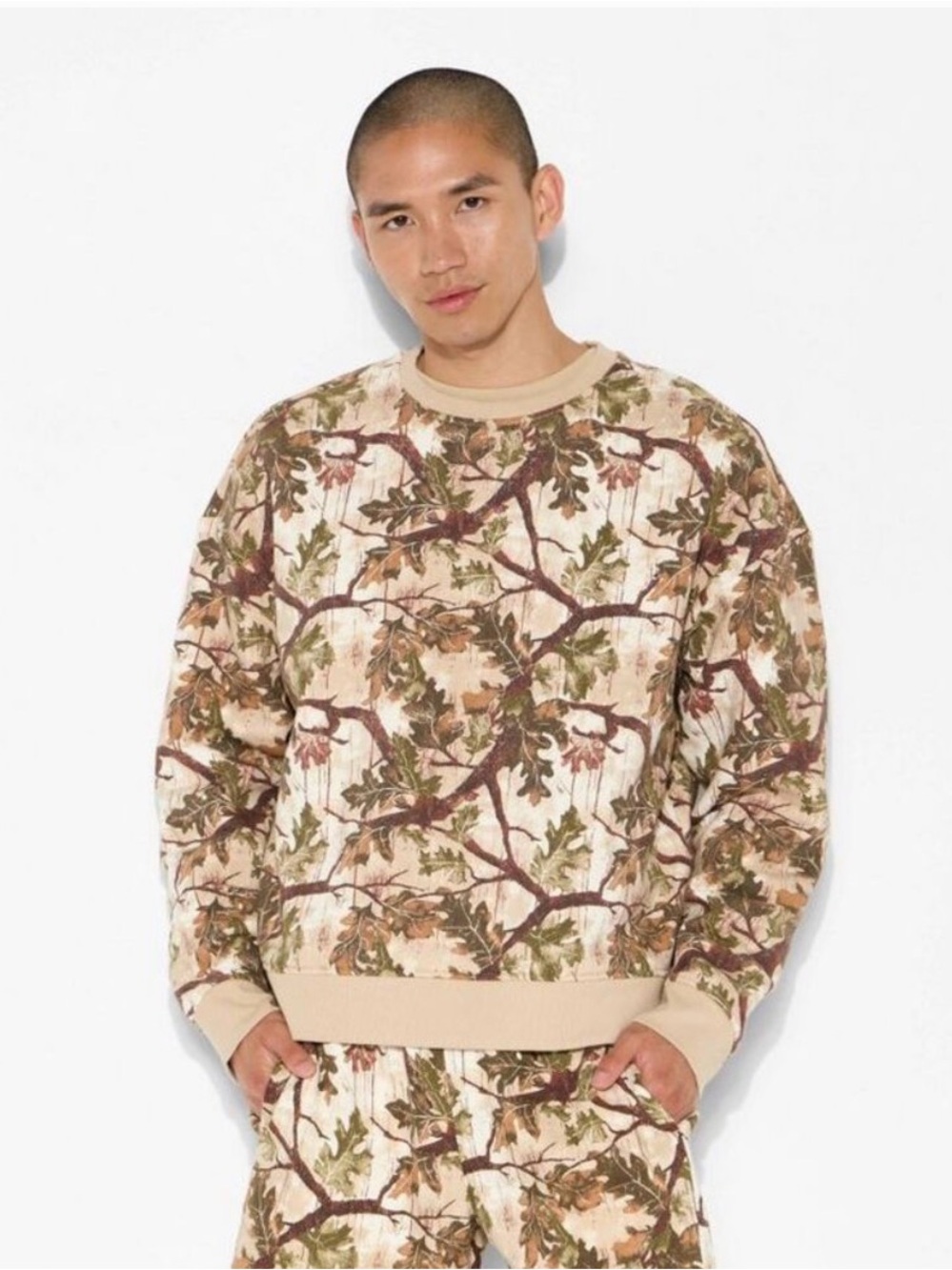 Original Use Beige and Brown Oak Leaf Camo Crewneck Sweatshirt